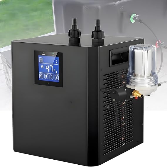 Ice Bath Water Chiller, Water Chiller System,1/3 HP Upgraded Ice Bath Chiller with External Filter Water Pump, Filter Recovery Chiller with Pipe, Remote Control SingleWaterPump
