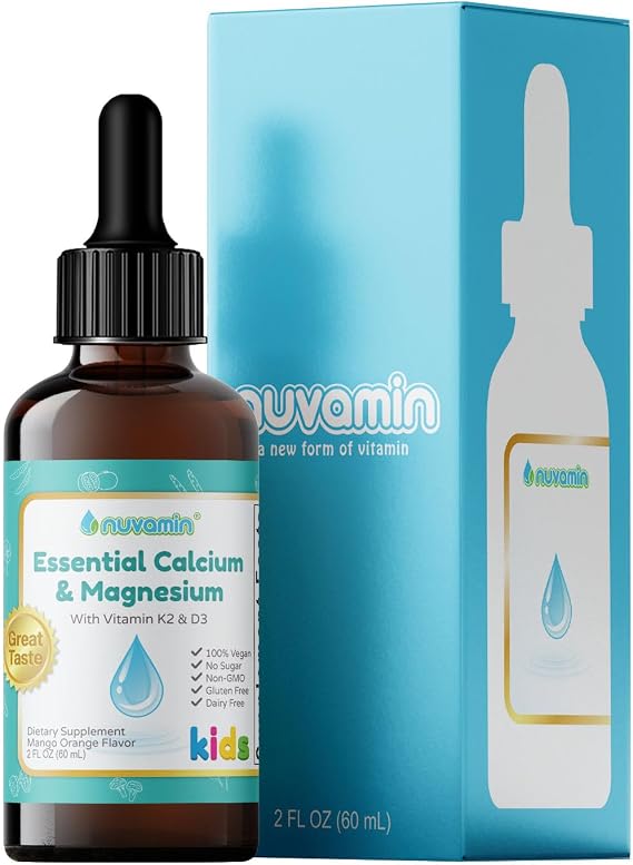 Nuvamin Liquid Calcium & Magnesium Drops for Baby, Toddlers, Kids, Adults, 2Fl.Oz (60ml), 30 Daily Servings. Great Taste - All Natural - Vegan - Superior Absorption