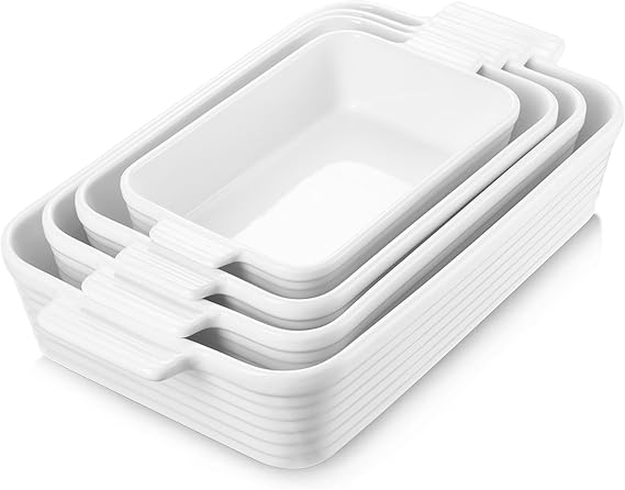 Jassceram Rectangular Casserole Baking Dishes Set of 4, 0.8L 1.5L 2.4L 3.2L