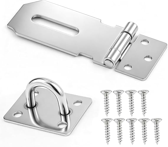 Door Padlock Hasp,Door Lock,Shed Lock,3 inch Stainless Steel Hasp and Staple Shed Lock Latch Heavy Duty Gate Security for Window Cabinet Pet Cage Crate,Silver