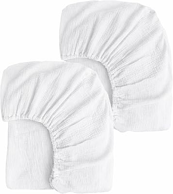 2 Pack Muslin Fitted Crib Sheets for Baby Girls & Boys-Neutral Breathable Crib Mattress Protector for Standard Crib Mattress 28x 52 -White Crib Sheets No Slip Toddler Cotton Bedding