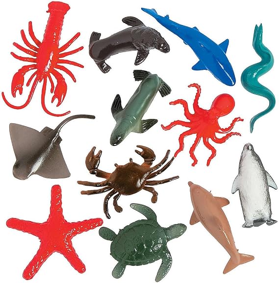 Fun Express Plastic Animals Ocean Animals - 12 piece Sea Creature Toys Set