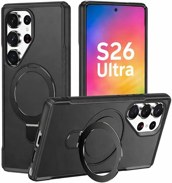 Rongep Samsung Galaxy S26 Ultra için Kılıf Mag-Military Katlanabilir Halka Stantlı [MagSafe ile Uyumlu] S26 Ultra Kılıfı PC+TPU Rugged Tasarımlı Güçlü Manyetikli Samsung S26 Ultra Kılıf (Siyah)