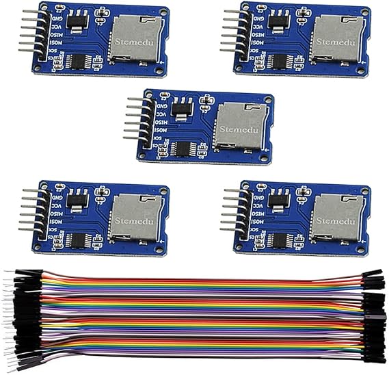 5PCS Micro SD Card Reader Module Memory Storage Mini TF Card Adapter SPI Interface Breakout Board for Arduino for Raspberry Pi with 40P Jumper Cable