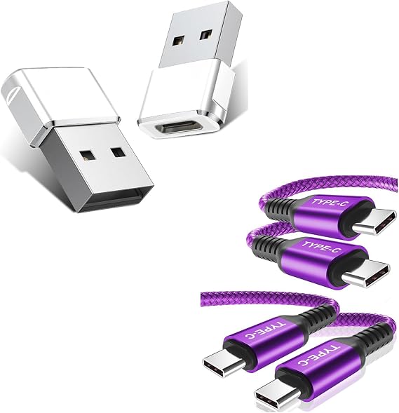 USB to USB C Adapter 2 Pack,USB C Female to A Male OTG Charger Type C Converter with USB Type C to C 100W Cable 10ft/2Pack,Power Delivery Fast Charging PD Charger Cord for Samsung