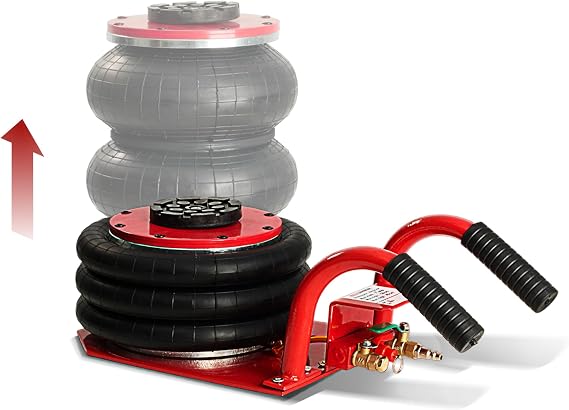 Air Jack 3 Ton (6,600 lbs) Capacity - Heavy Duty Triple Bag Pneumatic Air Bag Car Jack for Rapid Lift (Lifting Height Range: 5.3 15.8 inches) with Short Handle Lava Red