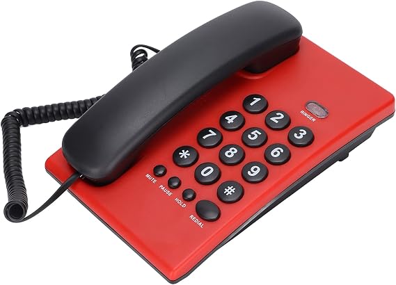KXT504 Desk Telephones Landline, Multi Functional Battery Corded Telephone with Pause/Mute/Hold/Redial, for Office Hotel Living Room(red)