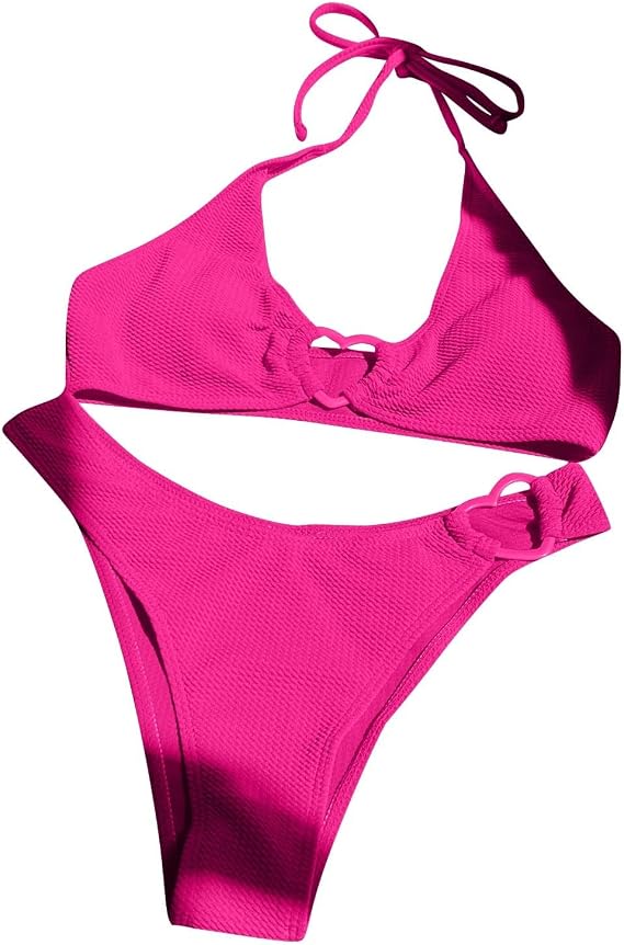 Bikini Sets for Women Cheeky Sexy Push up Halter Two Piece Bathing Suits Solid Heart Ring Linked Cute Beach Swimsuits