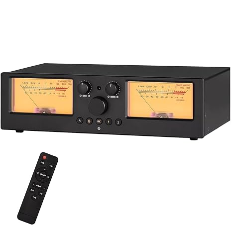 Dual Analog VU Meter, 2-In-2-Out Amplifier/Speaker Switcher, with DB Panel Display & Remote Control, 35 Colors, 5 Levels Brightness, 20 Levels Gain, for Tube Amps Home Audio Component