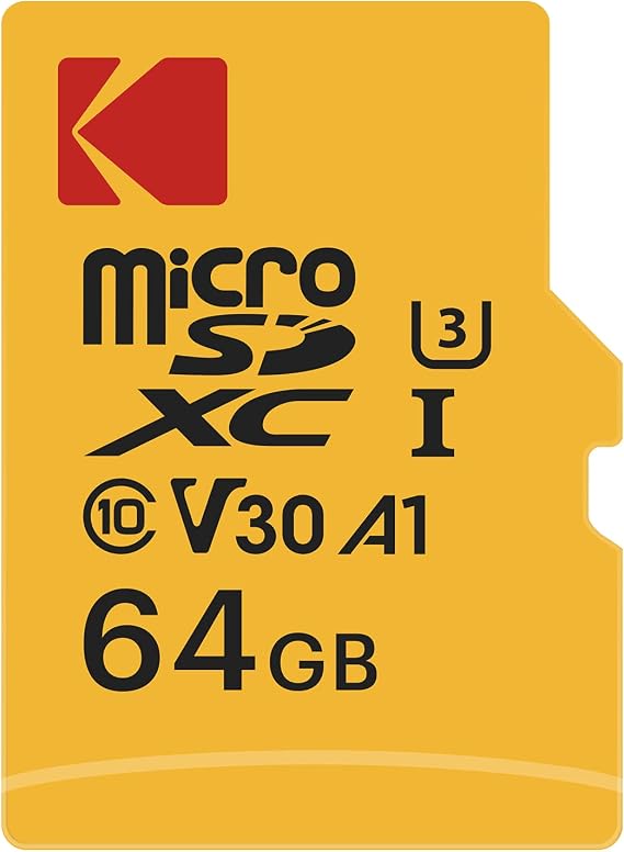 KODAK Micro SD kart 64 GB, anahtar, Gopro, dron, akıllı telefonlar, microSDXC UHS-I bellek çubuğu - 100 MB/s'ye kadar, 4K UHD video, A1, U3, sınıf 10