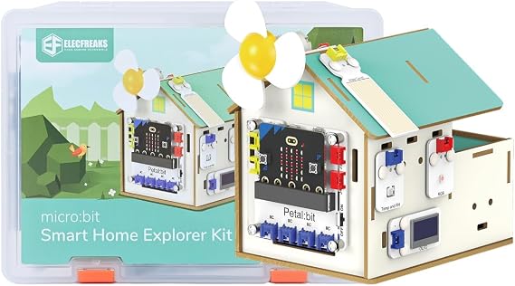 ELECFREAKS microbit Petal Smart Home Sensor Kit with Wood Building Home Material Pack, microbit Starter Kit Equipped with 7+ Distinctive Petal Sensors/Petal:bit Expansion Board(Not Include microbit)