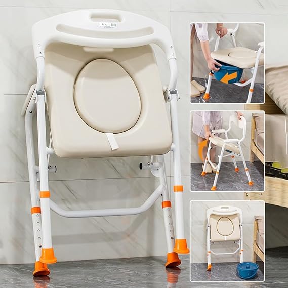 GLJ Folding Commode Mobile Folding Toilet Chair, Portable Lightweight Camping Toilet, Adjustable High-carbon Steel Comfortable Bathing Chair