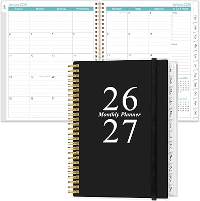 2026-2027 Monthly Planner - 18 Monthly Calendar, January 2026 - June 2027, Two Pages Per Month, 9 x11 Planner with Tabs, Strong Twin-Wire Binding, Inner Pocket, Black