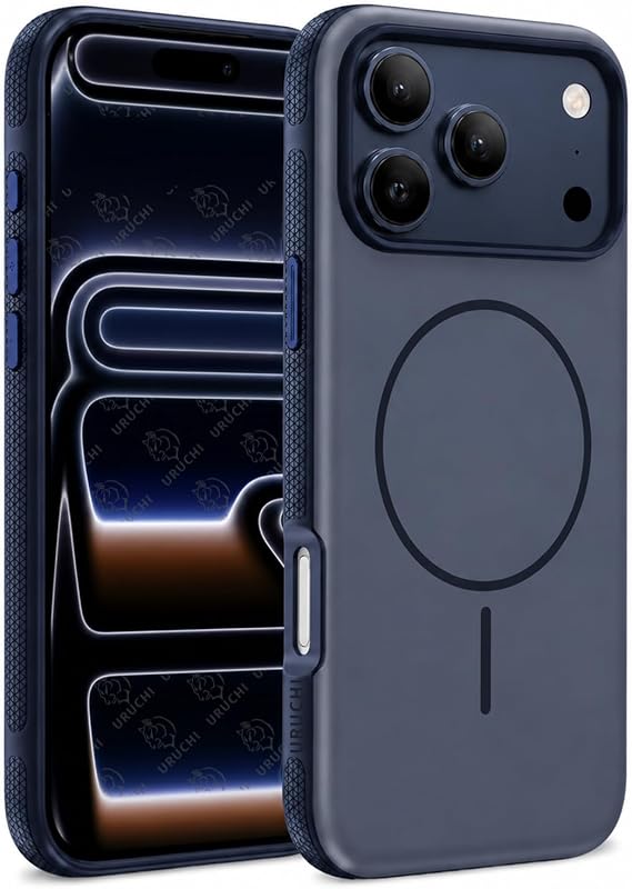 URUCHI [Deforme Olmaz] Mat iPhone 17 Pro Max Manyetik Kılıf, Lacivert, Telefon Kılıfı, N52 Mıknatısla Güçlü Tutuş, Kablosuz Şarj Uyumlu, Darbe Emici Köşeler, Yükseltilmiş Kamera Çerçevesi