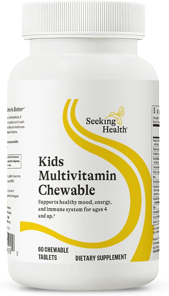 Seeking Health Kids Multivitamin Chewable, Formulated for Childrens Health, with L-5-MTHF L-Methylfolate, B12, Riboflavin, Vitamin A, Vegetarian (60 Chewable Tablets)*
