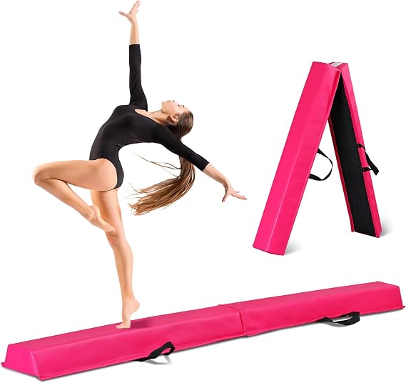 6FT/9FT Balance Beam Folding Gymnastics Beam Extra Firm Foam Anti-Slip Bottom Equipment for Floor Home Training, Kids, Adults