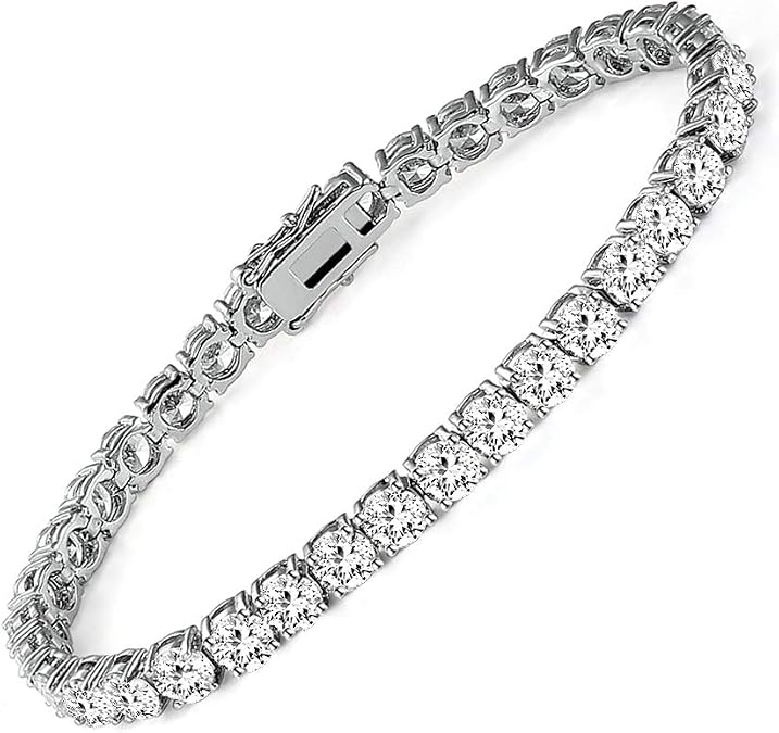 MDFUN 18k White Gold Plated CZ Tennis Bracelet, 4MM Cubic Zirconia Charm Bracelet for Women Men