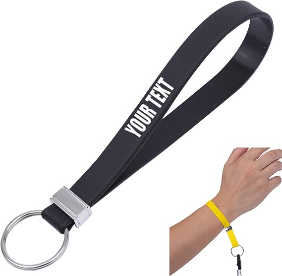 Custom Silicone Keychains 1/5/25/50 ct Wrist Lanyard for Keys Personalized Keyrings for Party Favors, Events, Gifts