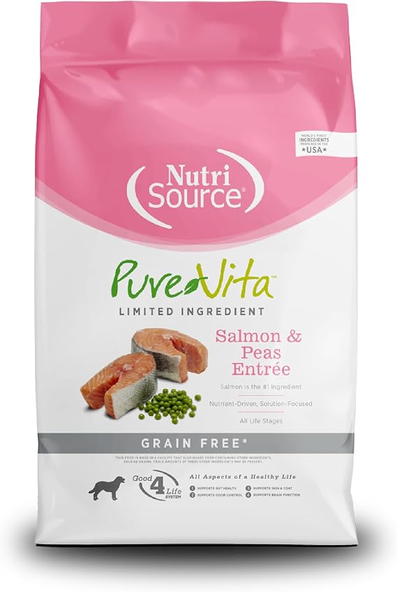 NutriSource PureVita Grain Free Salmon & Peas Dry Dog Food, 12 lb