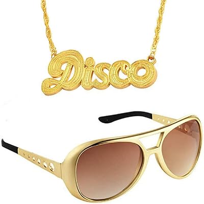 2 Pack 70s 80s 90s Disco Hippie Costume Set Sunglasses  Disco Necklace for Rock Star Rapper Costume Cosplay Theme Party Halloween Dress Up
