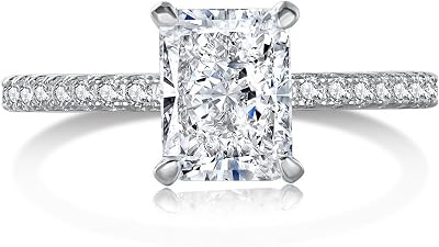LOVECOM 2CT 925 Sterling Silver Engagement Rings for Women Radiant Cut Solitaire Cubic Zirconia Wedding Band CZ Promise Rings for Her Simulated Diamond Ring Jewelry Birthday Gifts for Mom