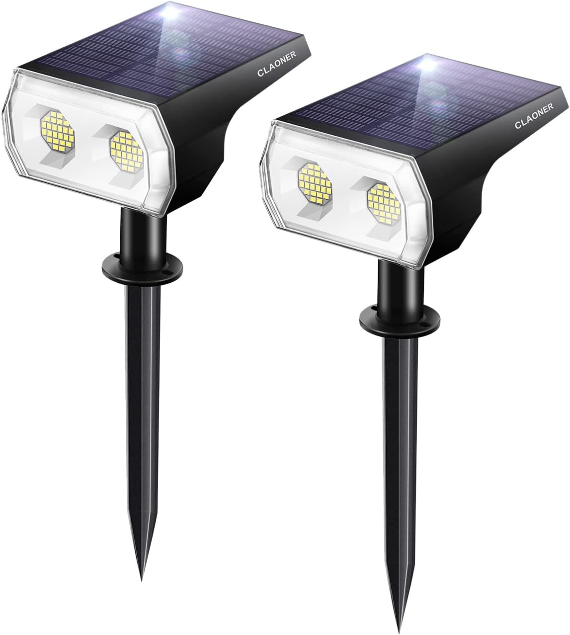 CLAONER 48 LEDs Solar Landscape Spotlights, IP65 Upgraded Solar Spot Lights Outdoor, 2 in 1 Wireless Waterproof Outdoor Solar Spotlights for Yard Garden Patio- 2 Pack Cold White