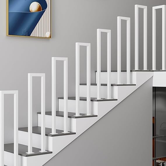 U/M Shaped Stairs Handrail - Metal Stair Railing, Indoor and Outdoor Non-Slip Transitional Handrail, Indoor Outdoor Safety Fence, Loft Hallway Step Railing Kit, Easy to Install(White-U,65cm)