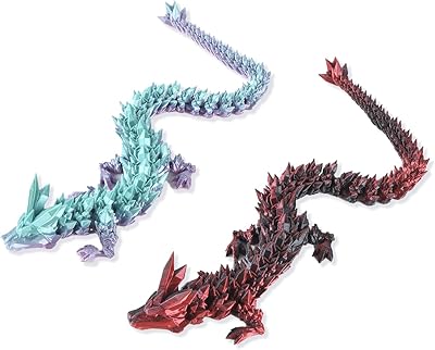 2 Pcs 15.7in Large Size 3D Printed Dragon, 3D Crystal Dragon Fidget Toy for AutismADHD, Executive Desk Toys, Home Office Decor Rainbow Black Red