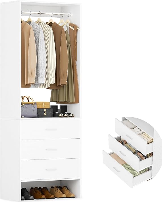 Aheaplus 1.8FT Closet System with Drawers, 21.5 Closet Organizer, White