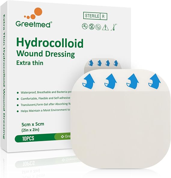 Extra Thin Hydrocolloid Bandages - 10 Pack 2" x 2" Wound Care Dressing - Self Adhesive Waterproof Hydrogel Patch - Bandaids Healing for Burn Blister Bedsore Acne Care