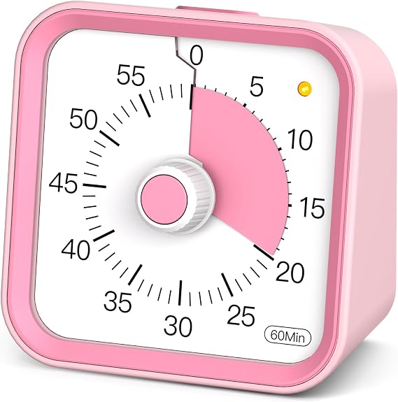 Children's Visual Timer with Pause Function 60 Minute Countdown Timer for Children Desk Study Office Table and Meetings Cooking in the Kitchen Quiet Time Management for ADHD (Pink)