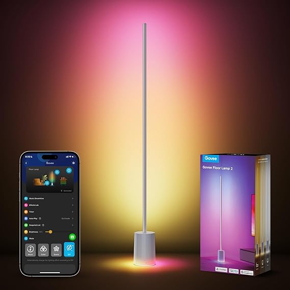 Govee Floor Lamp 2, RGBIC Smart Floor Lamp for Living Room, Bedroom | 1725lm, Warm Cool White LED, 2200K-6500K, Compatible with SmartThings, Matter, Alexa, Music Sync, Scene Mode, Silver(1 Pack)