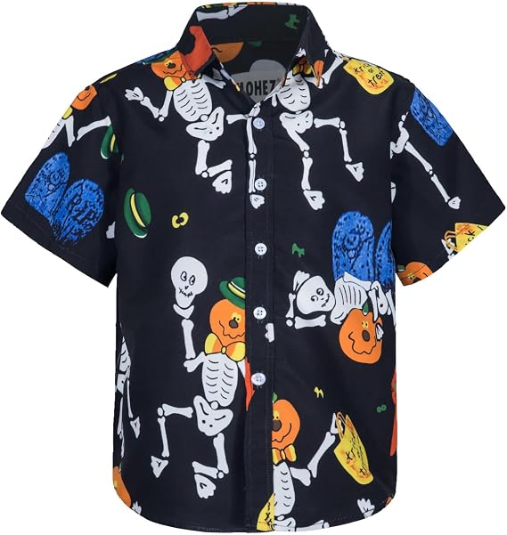 Boys Funny Halloween Shirt, Short Sleeve Button Up Pumpkin Costume | Halloween costumes for kids parties, boys dress shirt with vintage button up, pumpkin graphic printed, casual fall events