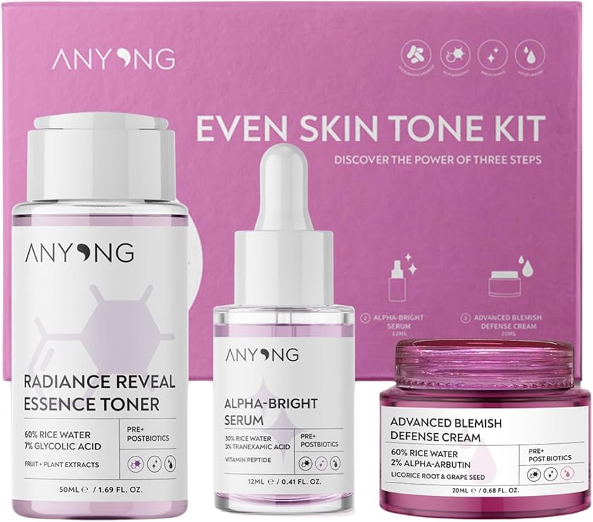 Anyong Anti Stain And Brightening Skin Care Kit (TONIC, SERUM, CREAM) / Rice Water And Arbutin (50ML + 12ML + 20ML)