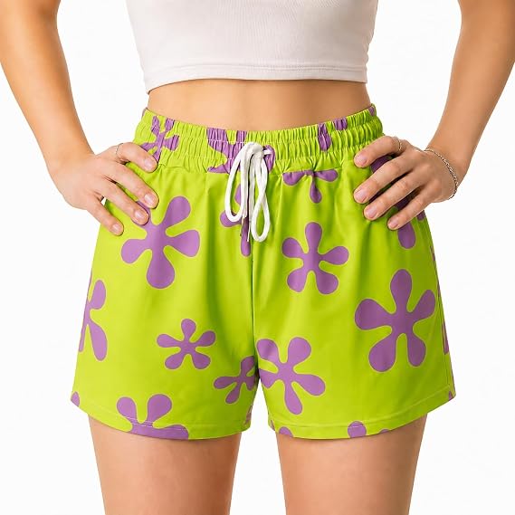 Womens Lime Green Purple Star Shorts Halloween Costume Cosplay