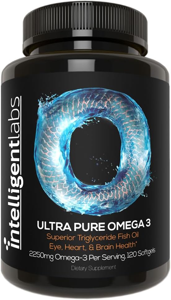 Intelligent Labs Triglyceride Omega 3, 2250mg per 3-Capsule Serving, Burpless Fish Oil Capsules, GOED Certified, 3rd Party Heavy Metal, PCB, and Oxidation Tested - 120 Softgels Per Bottle