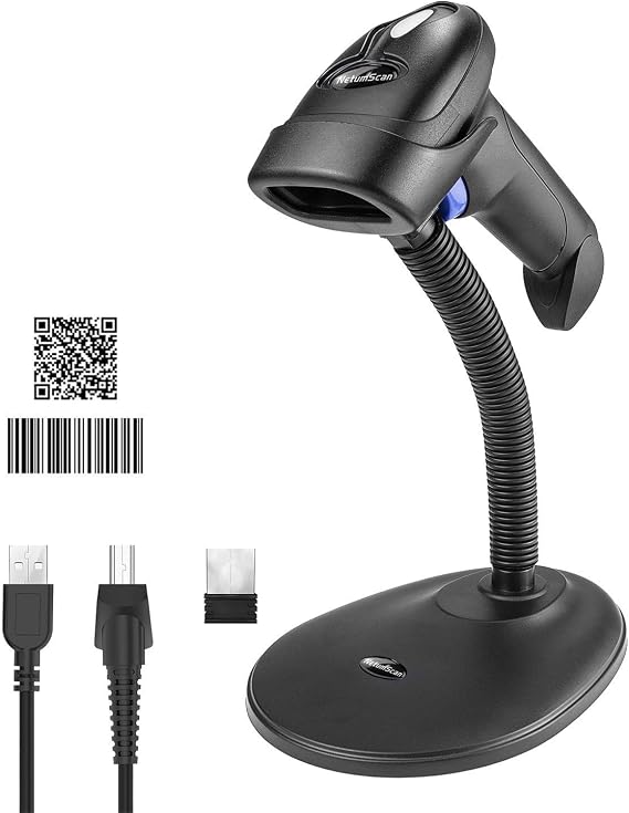 Wireless 1D 2D Barcode Scanner with Stand for Warehouse POS and Computer | NetumScan Portable Automatic QR Code Scanner Supports Screen Scan Handheld CMOS Image Bar Code Reader with USB Receiver