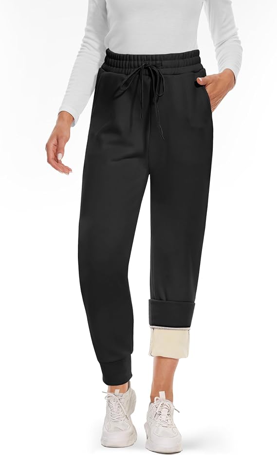 CAMPSNAIL Fleece Lined Pants Women - Winter Warm Thermal Joggers Sweatpants