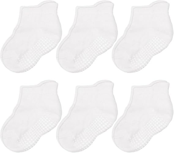 CozyWay Baby & Toddler Socks with Grippers Non Slip Ankle Grip Socks For Boys and Girls - Comfy Soft Cotton - 6 Pack