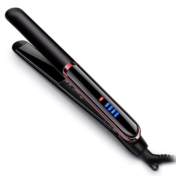 Hair Straightener Flat Iron,Fast Heated Dry Hair Straightening and Curling Irons with LCD Screen for All Hair Types,Straightens & Curls with Adjustable Temp (Black)