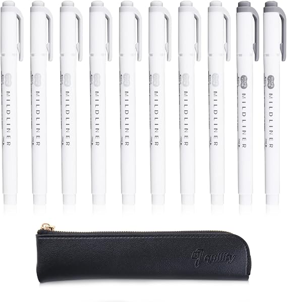 ZEBRA MILDLINER Double-Ended Creative Highlighter/Mild Gray x 8, Mild Dark Gray x 2, qullity original Black slim pen case