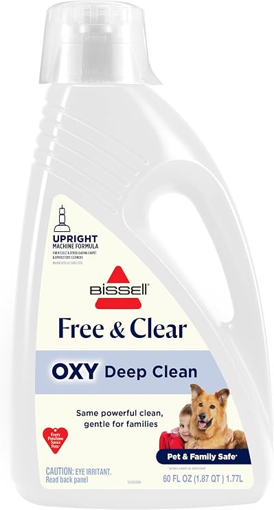 BISSELL Free & Clear OXY Carpet Deep Clean Solution, for use in leading upright carpet cleaners, 60oz, Same powerful clean, gentle for families, Hypoallergenic formulation without dyes or fragrance