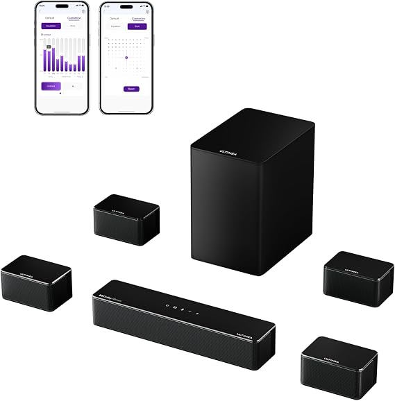 ULTIMEA 7.1Ch Soundbar with Dolby Atmos, APP Control, Surround Sound System for TV, 4 Wired Surround Speakers, Sound Bar for TV with 6.5" Wireless Subwoofer, Soundbar for TV, Poseidon D80 Upgraded