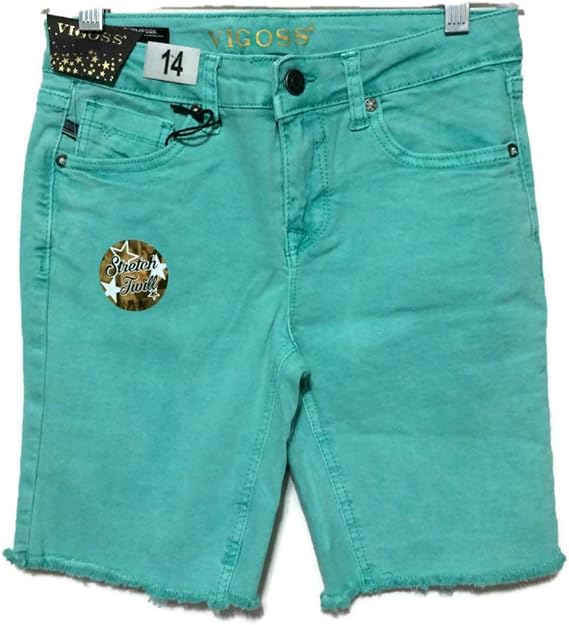VIGOSS Girl's Stretch Denim Shorts with Adjustable Waistband (12, Washed Green)
