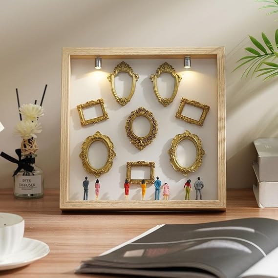 DIY Mini Photo Frame Museum Silhouette Box, Celebrate Your Unique Memories, Memory Display Kit with Mini Figurines Gold Frames, Ideal Gift for Valentine's Day Wedding Anniversary Home Decor
