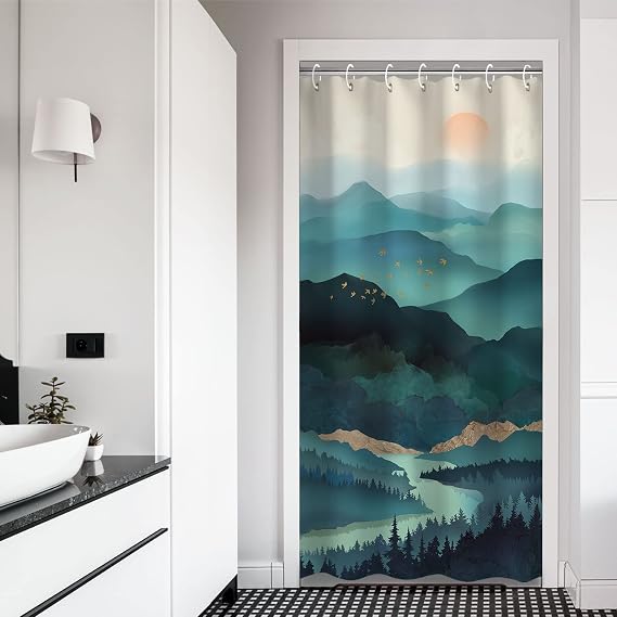 RosieLily Stall Shower Curtain 36"x72" Inches Small Shower Curtain, Forest Mountain Shower Curtain Tree Shower Curtains for Bathroom, Nature Shower Curtain Hooks