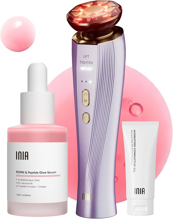 INIA Flare 3-in-1 Microcurrent Facial Device Red Light Therapy for Face | Beauty Device, Face Massager Tool with Heat & Vibration, for Puffiness & Smoothing, for Clear, Radiant, for Daily Skincare
