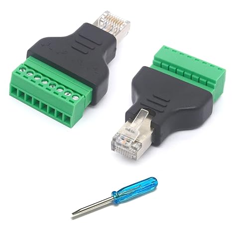 RJ45 Male Screw Terminal Adapter (2PCS) | RJ45 Male to 8 Pin Screw Term Block Female Connector Cat7/6/5 Ethernet Network Plug Extender CCTV Digital DVR in-Line Coupler