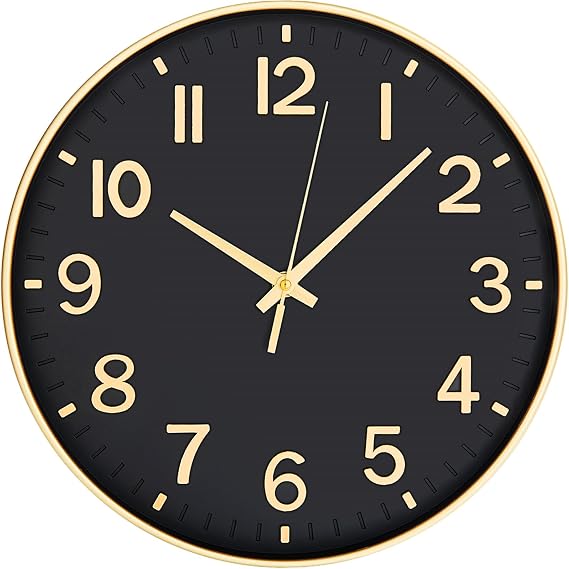 HZDHCLH Wall Clock 10 Inch Silent Non Ticking Quartz Modern Decorative Clock for Office Classroom Home Living Room Bedroom(black gold)