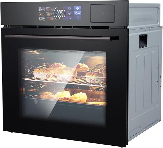 Single Wall Oven 24" with Convection Feature, Stainless Steel Built-In Electric Oven, 2.5 Cu.Ft. 8 Baking Modes, Timer, 108 Smart Menus, Smart Screen Control, Safety Lock for Kitchen, ETL Certified